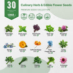 Organo Republic 30 Culinary Herbs & Edible Flower Seed Variety Pack- Indoor/Outdoor. 14000+ Non-GMO Heirloom Flower Seeds: Basil, Borage, Echinacea, Lavender, Oregano, Rosemary Seeds & More