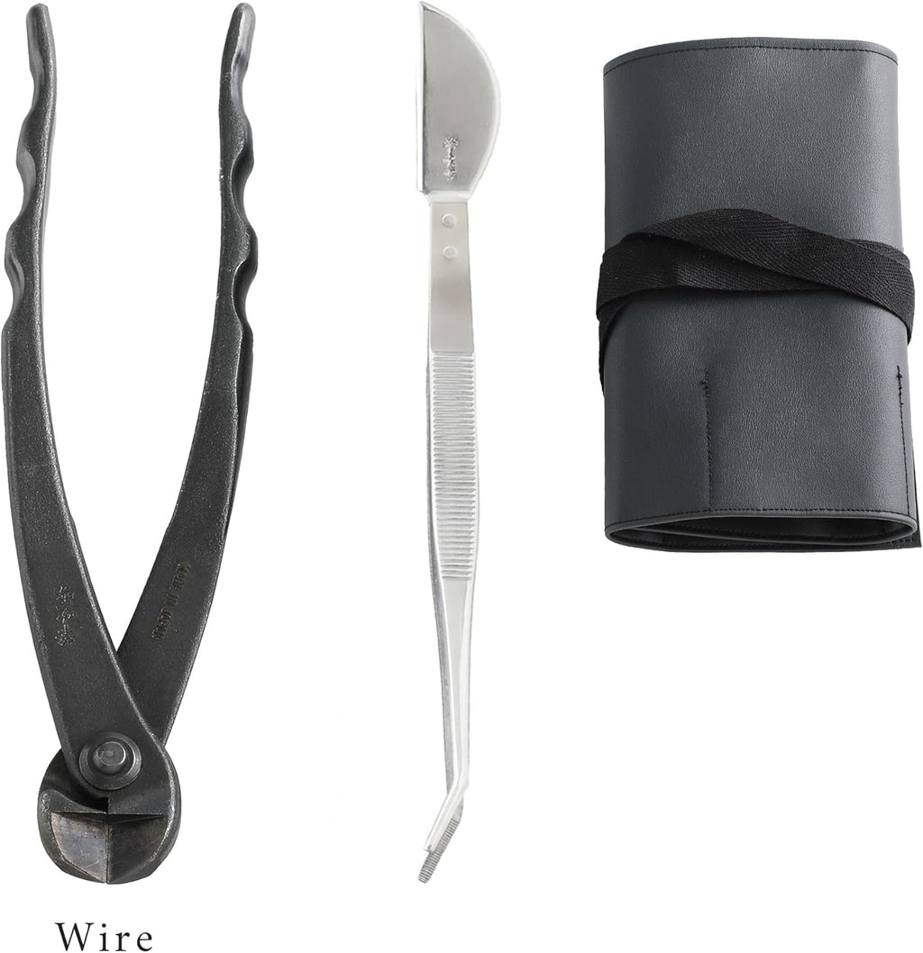 Wazakura Made in Japan 5PCS Bonsai Tool Kit with Roll Bag: Yasugi Steel Twig Bonsai Scissors, Concave Branch Cutter, Knob Cutter, Wire Cutter, Tweezers - 5 Tools Twig Schissor Set with Case…
