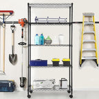 5 Tier Shelving Unit Heavy Duty Wire Shelving Unit Easy Installation Metal Shelving Unit 14"D x 30"W x 60"H Metal Storage Shelves with Wheels Wire Shelving Rack for Garage Home Kitchen, Black