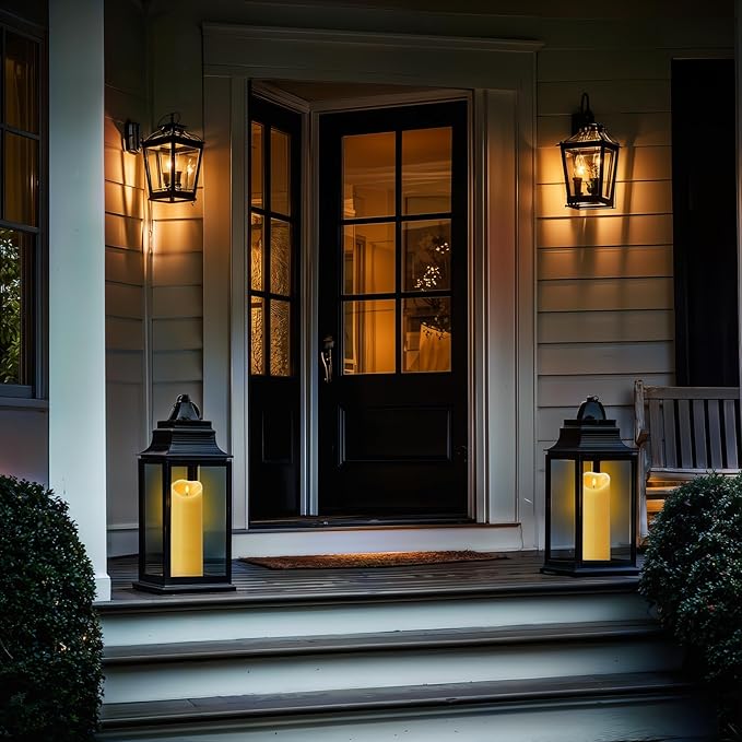 Amagic 4” x 12” Extra Large Waterproof Outdoor Flameless Candles, Battery Operated with Remote Control and Timer, Flickering LED Pillar Candle for Outdoor Patio Porch Decor, Dark Ivory, Set of 2