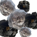 BRT Bearingshui Crepe Paper Flowers Decoration for Wall Total 6 Pcs, Artificial Flowers for Wedding Decor,Flower Backdrop Decor, Baby Bridal Shower Birthday Party, Silver Black 3D Wall Flowers Decor