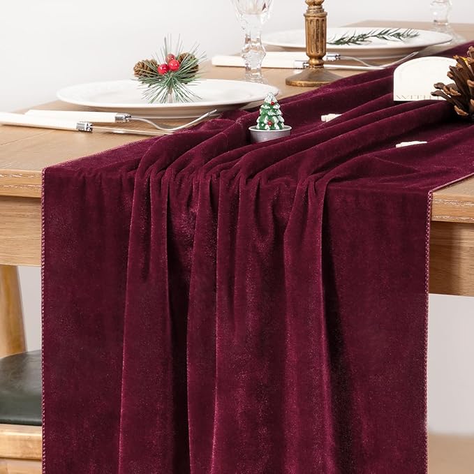 MLMC Burgundy Velvet Table Runner 10ft Elegant Luxury Wine Red Velvet Fall Table Runner 20x120 Inches Table Decor for Wedding Bridal Shower Home Party Halloween Chritmas Decor