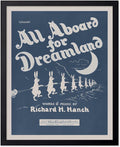Poster Master All Aboard For Dreamland Poster - Retro Children's Lullaby Print - Story Book Art - Bunny Art - Rabbit Art - Aesthetic Art - Kid's Bedroom or Nursery Wall Decor, 8x10 Black Framed