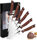 imarku Steak Knives, Serrated Steak knives Set of 6, Japanese HC Steel Knife Set, Premium Serrated Carbon Stainless Steel Steak Knife with Gift Box,9 Inches/Piece, Silver
