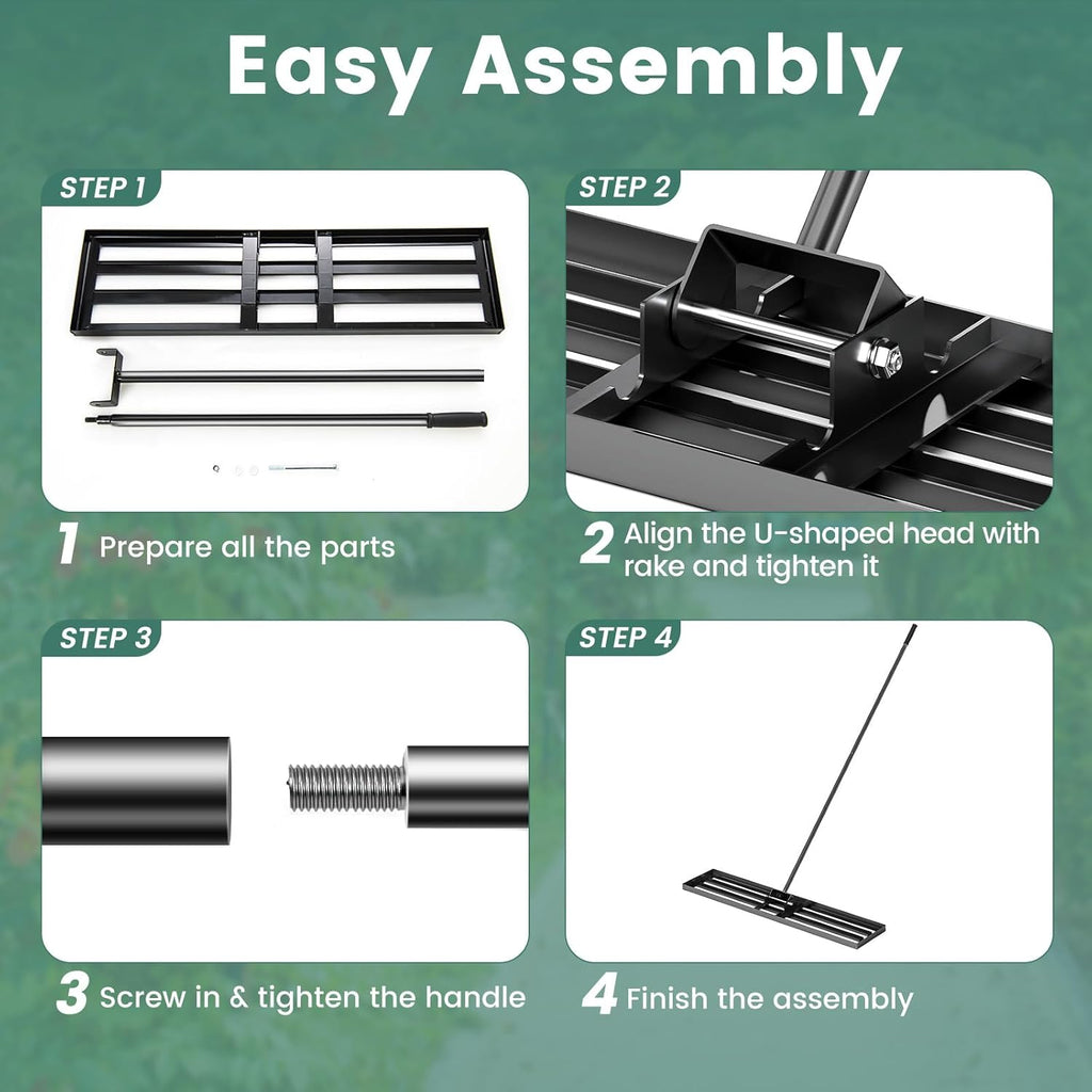 Goplus Lawn Leveling Rake, 46" x 10" Heavy Duty Level Lawn Tool w/ Ergonomic Handle for Soil, Effort-Saving Landscape Rake for Garden, Backyard, Golf Course, Farm, Pasture, Black