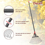 61 Inch Rake for Leaves , Adjustable 18 Tines with Expandable Head 9-18in Grass Rake Heavy Duty Metal Rakes for Women Children Yard Gardener Gardening Grass Debris Lawns