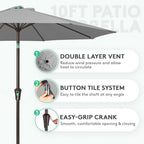 JEAREY 10FT Outdoor Patio Umbrella Outdoor Table Umbrella with Push Button Tilt and Crank, Market Umbrella 8 Sturdy Ribs UV Protection Waterproof for Pool, Garden (Light Gray)