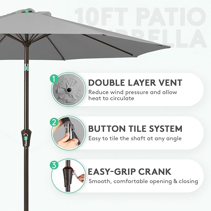 JEAREY 10FT Outdoor Patio Umbrella Outdoor Table Umbrella with Push Button Tilt and Crank, Market Umbrella 8 Sturdy Ribs UV Protection Waterproof for Pool, Garden (Light Gray)