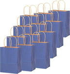 qiqee 50-Packs Kraft Deep Blue Paper Gift Bags with Handles Bulk 11"x8.3"x4.3" Medium Size Paper Bags Multiple Uses