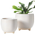 LE TAUCI Ceramic Plant Pots, 5.1 + 6.4 Inch Footed Pots for Plants, Modern Flower Pots for Home and Office, Indoor Planters with Drainage, Reactive Glaze White
