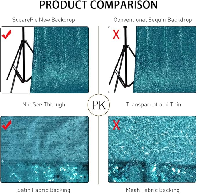 SquarePie Sequin Backdrop Less Transparent Background Sparkly Curtain for Wedding Party 6FT x 8FT Teal