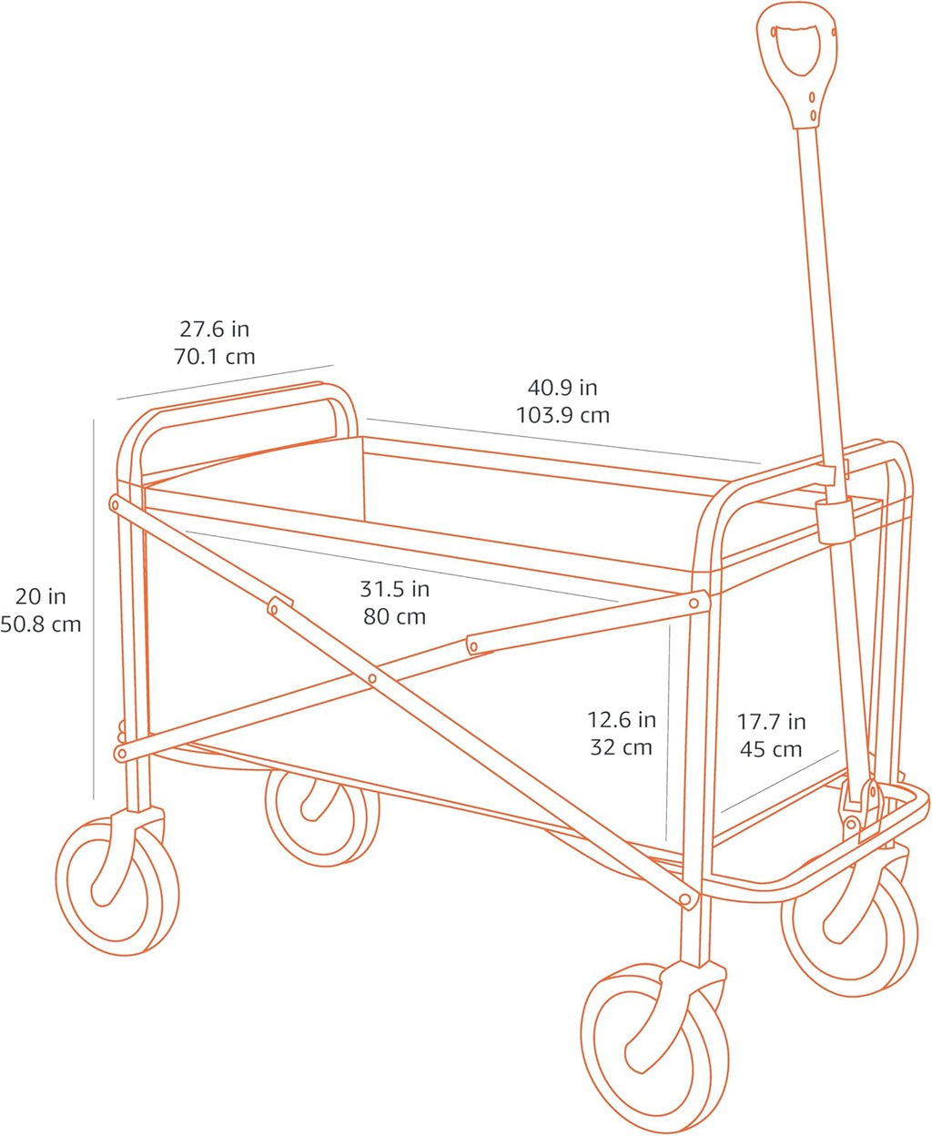 Amazon Basics Collapsible Folding Heavy Duty Utility Wagon for Outdoor Sports, 265 pounds Weight Capacity, Camping, Garden, and Shopping, 27.6 x 40.9 x 20 inches, Red