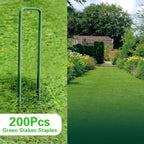 Bakulyor 200Pcs Green Landscape Staples 6 Inch Garden Artificial Turf Stakes Staples, 11 Gauge Lawn Galvanized Ground Fabric Pins for Weed Barrier Sod Decorations Holding Fence and Irrigation Tubing