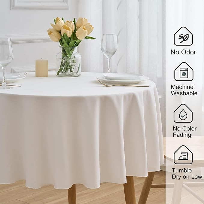 Ivory 6 Pack Round 60 Inch Tablecloth, Premium Polyester Table Cloth Washable Table Cover Stain and Wrinkle Resistant Decorative Table Cover for Party Wedding