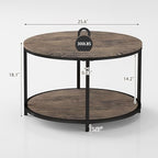 NSdirect Round Coffee Table, 25.6" Small Coffee Table for Living Room,2-Tier Rustic Wood Desktop with Storage Shelf Modern Design Home Furniture(Light Walnut)