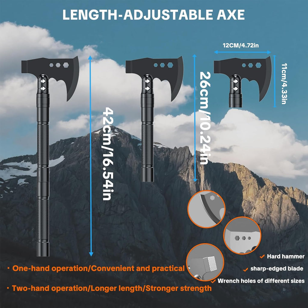 Jbox Shovel Axe Set, High Carbon Steel Folding Shovel with Adjustable 19.2-37.8 Inch Handle, Multi-Tool for Camping, Hiking, Cycling & Emergency, Includes Headlamp, Tactical Outdoor Gear