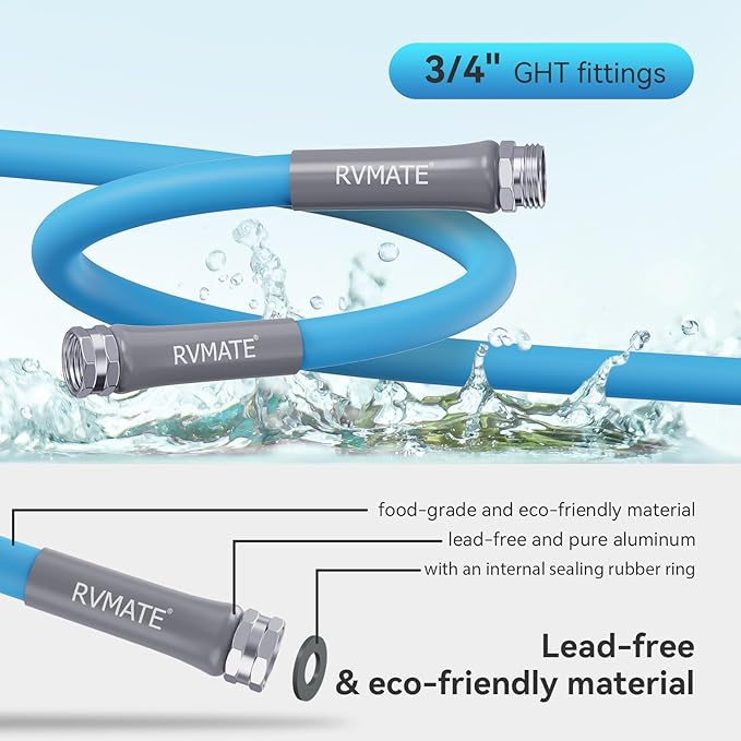RVMATE RV Water Hose 100FT, 5/8” Inner Diameter Drinking Water Hose Lead-free, No Leaking Garden Hose For RV/Trailer/Camping, RV Accessories