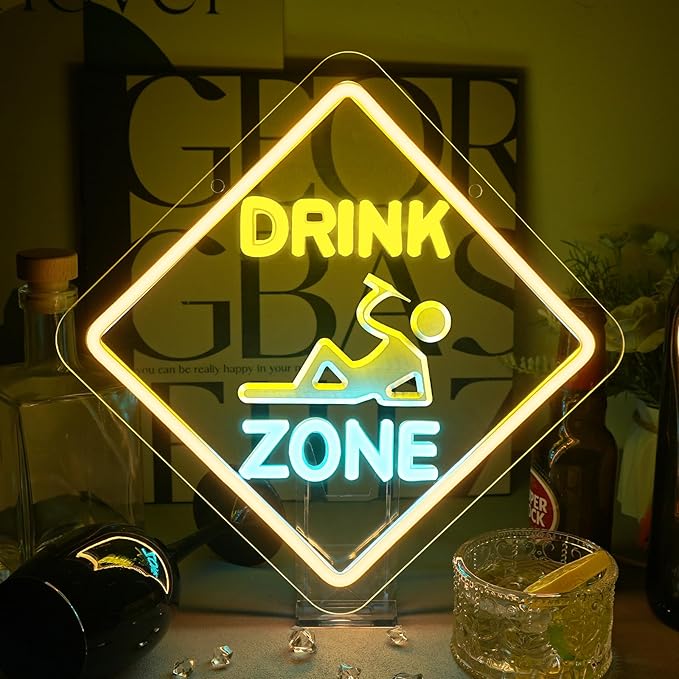 Looklight Drink Zone Neon Sign Dimmale Neon Signs For Wall Decor Led Lights For Bar Man Cave Club Party Bedrooom Decoration USB Powered 12.6x12.6in