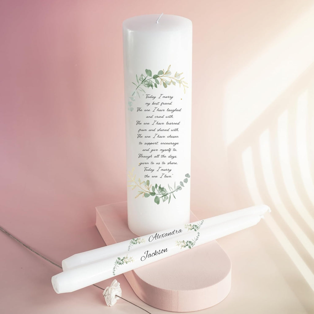 Unity Candles for Wedding, Modern Unity Set, Custom and Personalized Taper Candles with Bible Quote, Unscented White Premium Wax, Religious and Wedding Ceremony, Special Events (Custom Names)
