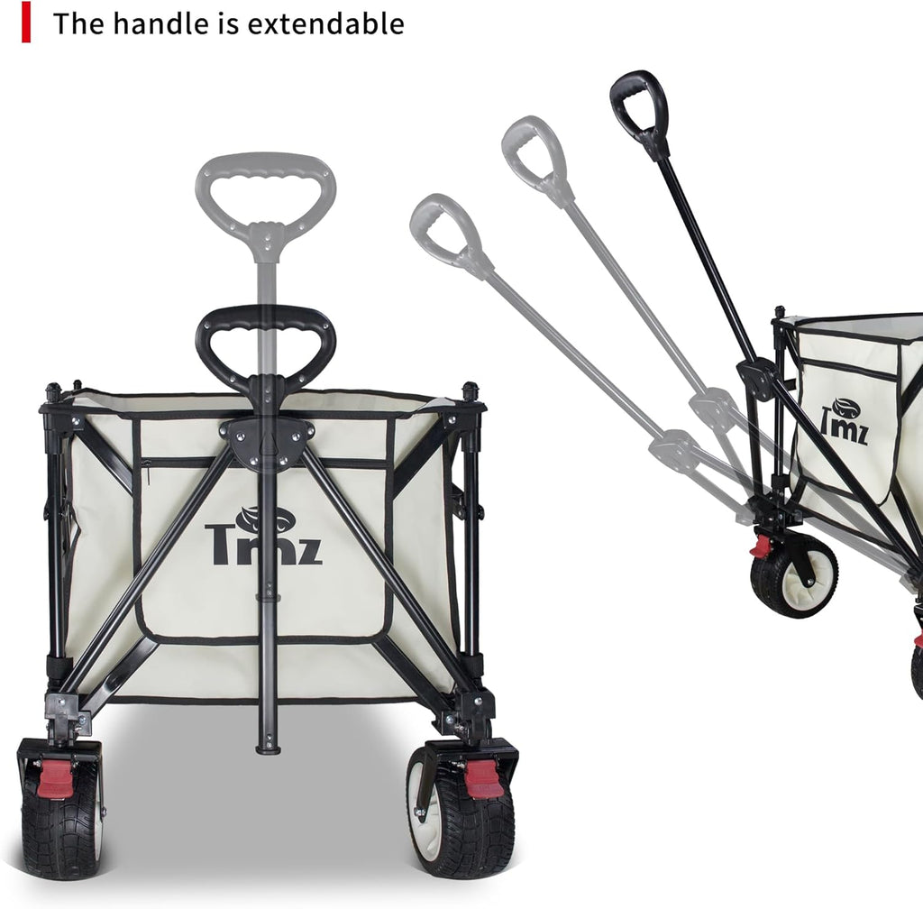 TMZ Collapsible Wagon 445L Heavy Duty Foldable Cart with All-Terrain Wheels, Canopy & Brakes - Extra Large Utility Wagon for Beach, Outdoor, Garden, Camping Portable Foldable Design (White)