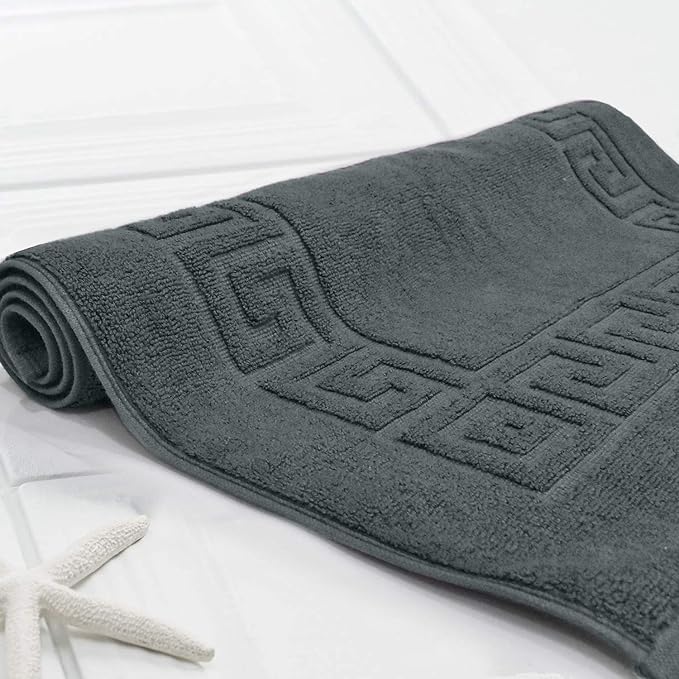DAN RIVER Greek Bath Mat - Grey, 100% Ring Spun Cotton, Pack of 2, 20x32 inches, 800 GSM, Non-Slip, Absorbent, Quick Drying, Machine Washable Bathroom Floor Mats for Shower, Kitchen & Bath