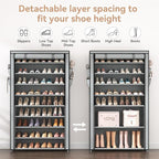 Shoe Rack with Covers 10 Tier Tall Shoe Rack Organizer Large Capacity Shoe Shelf Storage 40 Pairs Space Saving Free Standing Shoe Storage Organizer for Closet, Entryway, Dorm, Grey