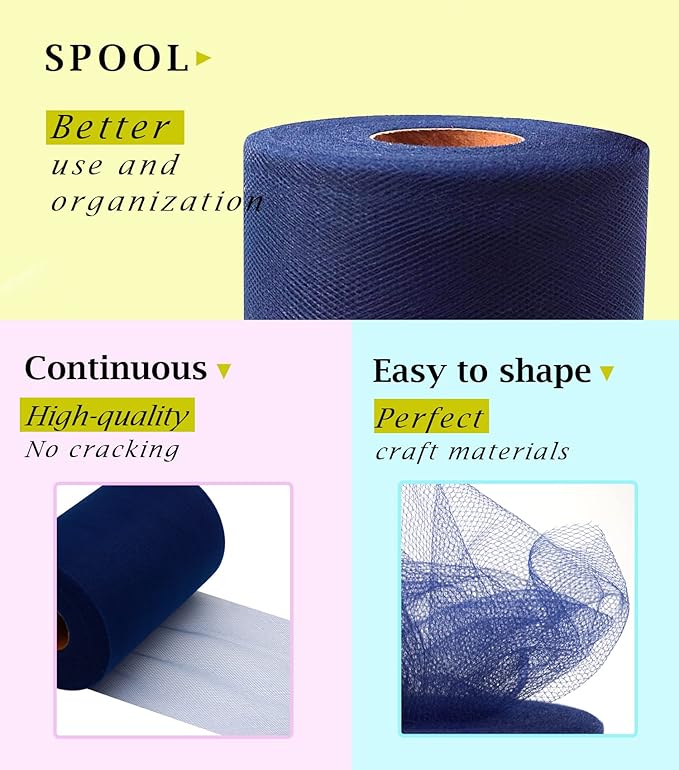 Navy Blue Tulle Fabric Roll 6 Inch X 300 FT (100 Yards) Matte Tulle Ribbon Netting Mesh Spool for DIY Tutu Skirt Wedding Bow Gift Wrapping Baby Shower Christmas Party Halloween Decorations