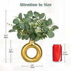 Artificial Eucalyptus Stems in Ceramic Vase 14.23" Fake Eucalyptus Plant Decor Gold Donut Vase with Greenery Centerpiece Table Decorations Small Faux Green Plant for Home Farmhouse Wedding Table Decor