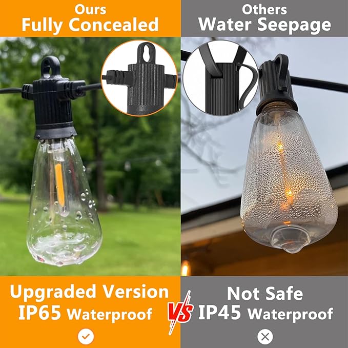 ZOTOYI Outdoor String Lights 200 FT, Waterproof IP65 Patio String Lights for Outside with 104 Shatterproof ST38 Bulbs(4 Spare), LED Hanging Lights for Bistro, Backyard, Garden 2700K(2-Pack 100FT)