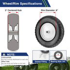 MaxAuto Wheelbarrow Tire 4.80 4.00-8 Flat-Free 4.80/4.00-8 Tire and Wheel w/Grease Fitting, 3" Centered Hub, 3/4" Bearings, 4.80 4.00-8 Tires for Hand Truck, Trolley, Garden Cart, Wagons