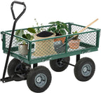 FDW Garden Cart Streel Heavy Duty 500 LBS Capacity，Utility Cart Wagon with Removable Sides and 180°Rotating Handle for Yard, Lawn and Garden Hauler (Dark Green)