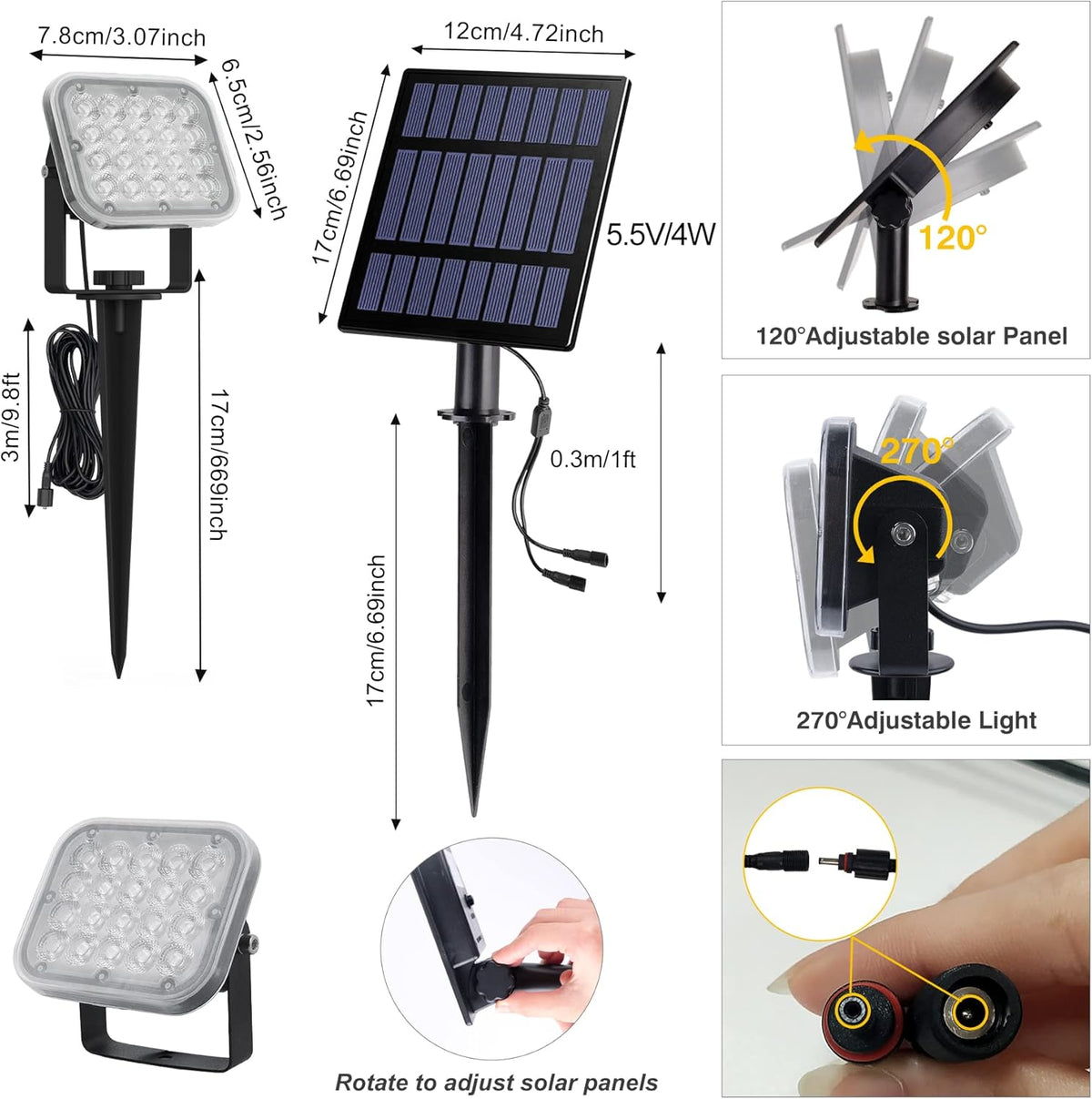 Solar Spot Lights Outdoor, 20 LED IP65 Waterproof Solar Landscape Lights, Dusk-to-Dawn 3000K Warm White Outdoor Light for Yard Garden Driveway Porch Walkway, 4-in-1