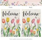 CROWNED BEAUTY Spring Garden Flag Floral 12x18 Inch Double Sided for Outside Tulips Welcome Burlap Small Yard Holiday Decoration
