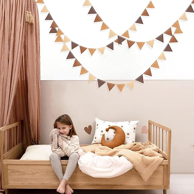 Brown Party Decorations Ombre Brown Felt Hanging Triangle Mini Bunting Pennant Banner Flag for Birthday Baby Shower Wedding Neutral Boho Woodland Safari Western Cowboy Party Classroom Nursery Decor