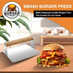 Smash Burger Press,Wood Handle -Anti Scald Non Stick Smooth, Stainless Steel Non Stick Grill Press,Ideal for Flat Top Griddle,Cookouts,Cooking,BBQ - Rectangle Kitchen Tool（5.51X2.95 Inch）