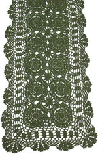 KEPSWET Cotton Handmade Crochet Lace Table Runner Olive Green Rectangle Coffee Table Dresser Decor (14x60 inch)