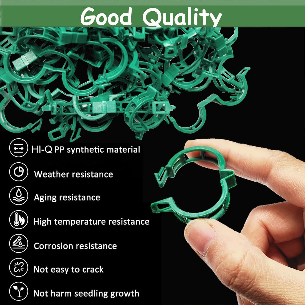 7Queen 100pcs Plant Support Clips - Green Tomato Clips for String Trellis, Grape Vine Clips for Garden Netting Climbing Plants, Secured Plastic Plant Clip for Fixing Stem and Vine