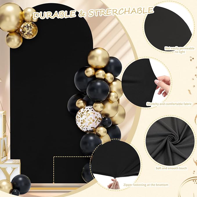 Black Arch Backdrop Cover 2.2ft x 5ft Fitted Spandex Arch Cover Balloon Arch Backdrop Fabric for Wedding Party Stage Decoations