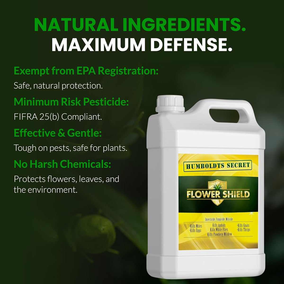 Humboldts Secret Flower Shield | Insecticide, Pesticide, Miticide, Fungicide | Bug Spray for Plants | Spider Mite & Powdery Mildew Control | Indoor & Outdoor | Houseplant & Garden | 32 Ounce