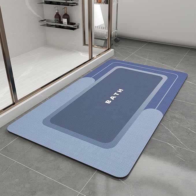 Bath Mat-Bath Mat Rug Non Slip Super Absorbent Stain Resistant Quick Dry Thin Bathroom Rug-Bath Mats for Bathroom Floor Bathtub Vanity-Bathmat Bath Rug Easy Care-17"x35",Navy