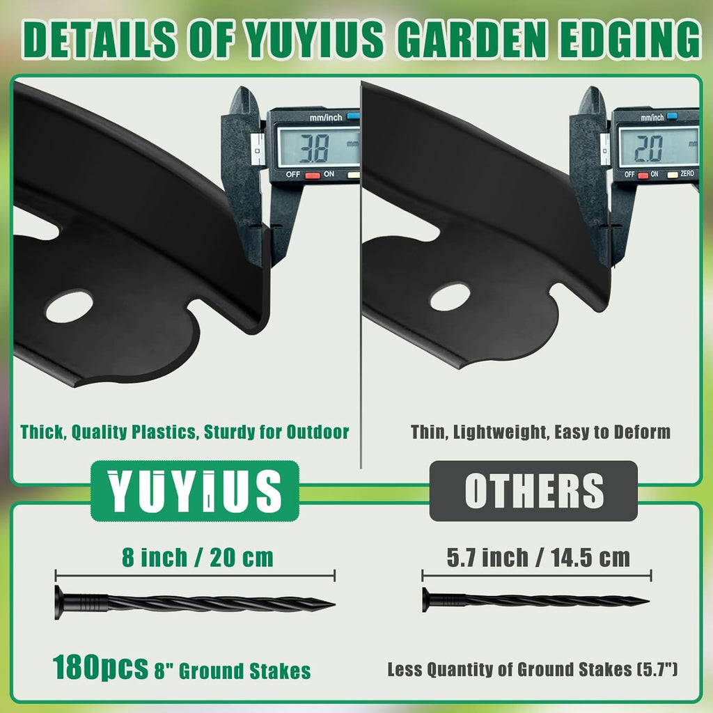 Landscape Edging - Garden Edging Border 120FT 2IN Tall with 180 Stakes, No Dig Lawn Edging for Landscaping for Garden Bed, Yard, 0.15" Thick Flower Bed Border Edging with Connector for Outdoor