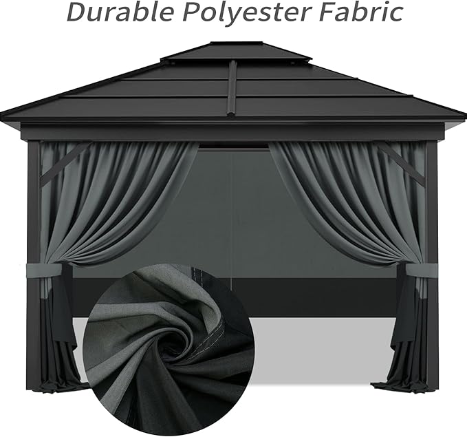 Gazebo Privacy Curtains 10' x 10' with Zipper 4-Panels Side Wall Universal Replacement for Patio, Outdoor Canopy, Garden and Backyard Gray and Black (Curtain Only)