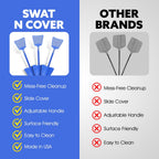 Improved Fly and Bug Swatter w/Integrated Cover, Flexible Bug Smasher for Flies and Bugs Swatting, Surface-Friendly Design, Adjustable Racket Handle - Fly Swatter for Indoors (Pack of 3)