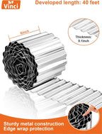 Vinci Garden Landscape Edging Border, 6 Inch x 40 FT Corrugated Sturdy Metal Easy Installation Safe Hemmed Lawn Garden Border Edges for DIY Flower Beds, Pathways and Patio Design (Silver)