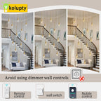 14-Light Modern LED Pendant Lighting Fixture for Kitchen Island Raindrop Crystal Chandelier Gold Chandelier for Dining Room High Ceiling Chandeliers for Staircase Foyer Hallway Villa