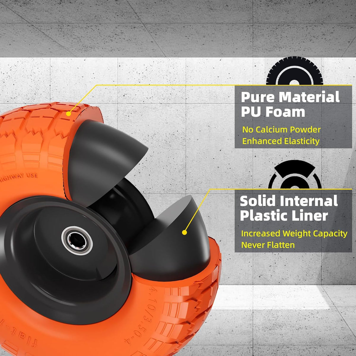 【UPGRADED】4.10 3.50-4 Tire and Wheel, 10 Inch Flat Free Tires 4 Pack with 5/8” Axle Bore Hole and Double Sealed Bearings, for Dolly Tires/Hand Truck/Dump Cart