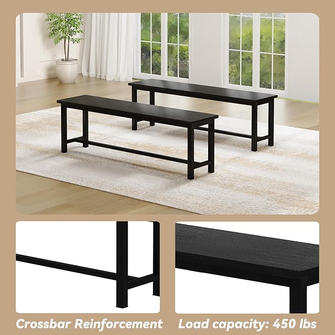 Recaceik Dining Table Set for 4 Kitchen Dining Room Set with 2 Dinner Benches, Farmhouse Breakfast Table for Apartment Small Space, Easy Assembly