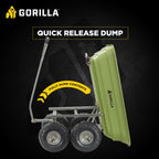 Gorilla Carts 600-Pound Capacity Heavy Duty Poly Yard Garden Steel Quick Dump Utility Wheelbarrow Wagon Cart with Straight Pull Handle, Green, Model GOR4G-COM