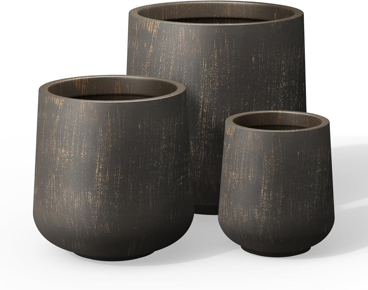 Kante 15.3"+11.6"+8.2" Dia Round Concrete Planter, Large Outdoor Indoor Planter Pots Containers with Drainage Holes and Rubber Plug for Home Garden Patio, Oil Rubbed Bronze