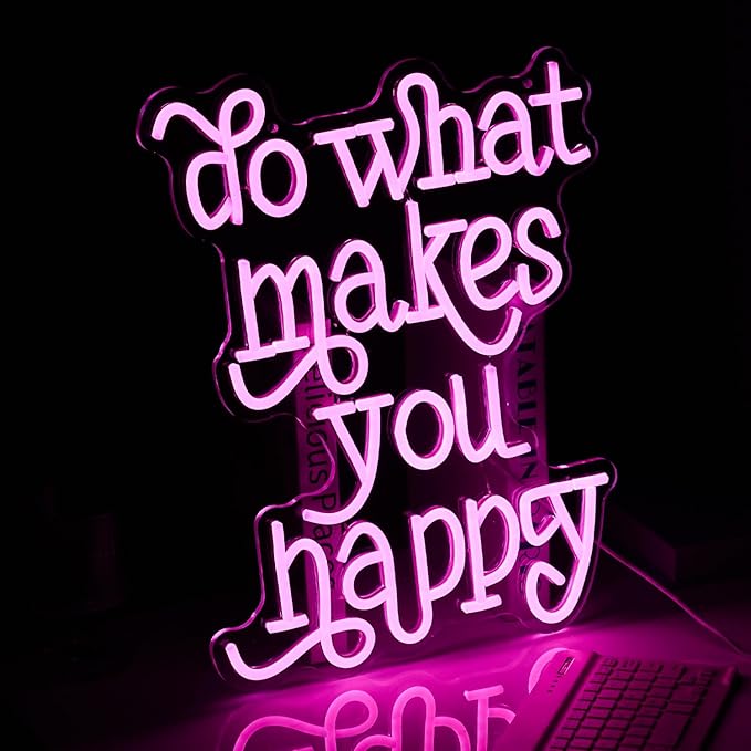 Do What Makes You Happy Neon Sign USB powered Pink Letters Led Neon Light for Wall Decor Dimmable Neon Light Up Sign for Bedroom Home Wedding Decor Gifts (16.5 * 12.6In)